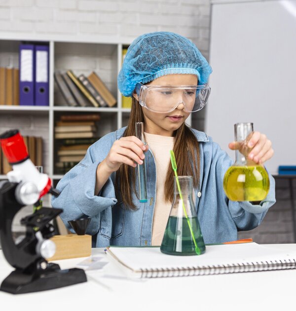 girl_with_hair_net_doing_science_experiments